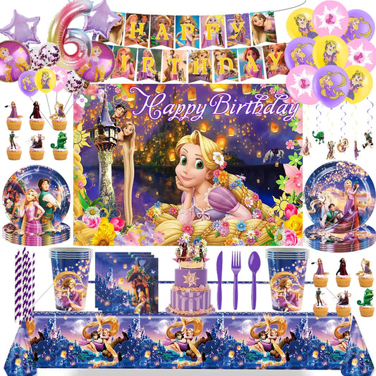 Disney Tangled Rapunzel Princess Party Decorations Disposable Paper Cup Plate Banner Balloons for Girls Birthday Party Supplies