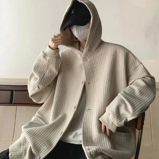 High Quality Men's Waffle Sweatshirt Korea Version Hooded Couple Coat Ins Hop Thickened Harajuku Men Women Jacket Oversize M-3XL